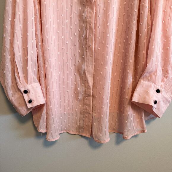 Torrid Pink Chiffon Textured Swiss Dot Semi-Sheer Bow Blouse Size 6X (30) - Picture 8 of 16